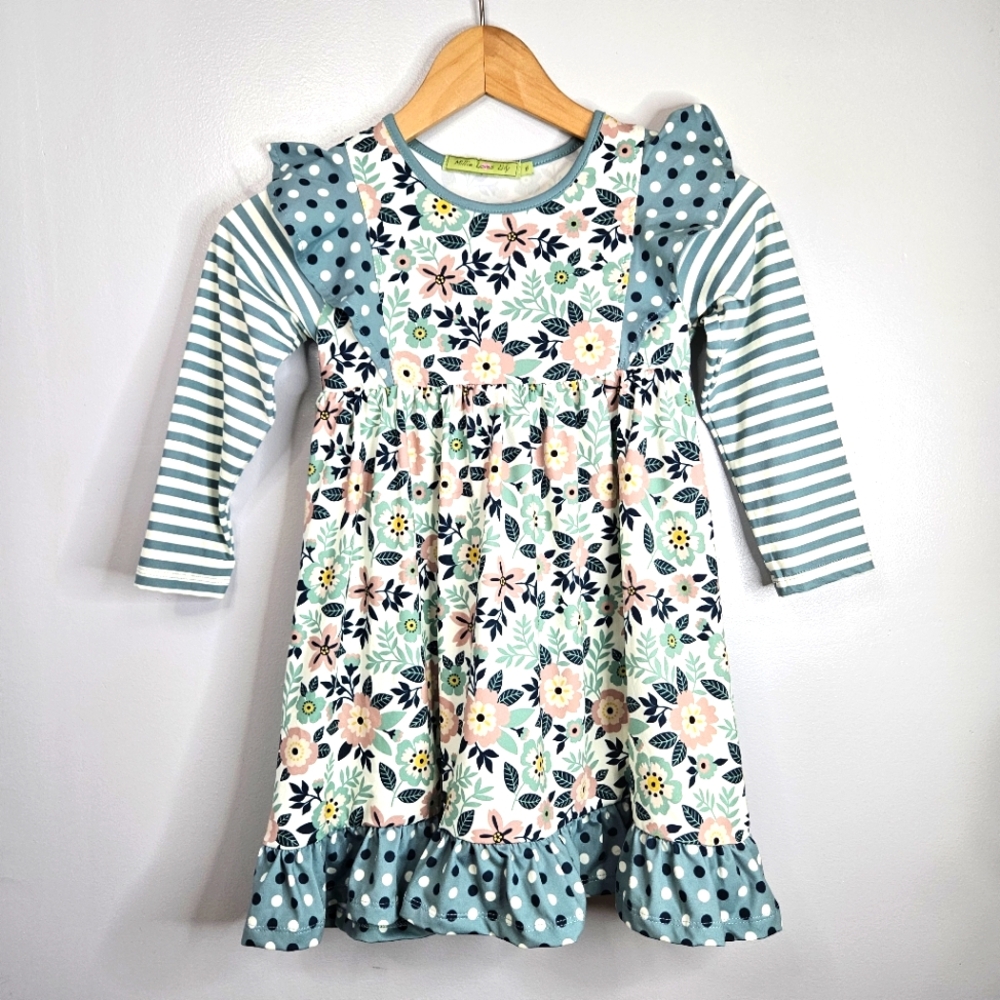 Millie Loves Lily  Size 6  Turquoise   Floral and Stripe Dress New